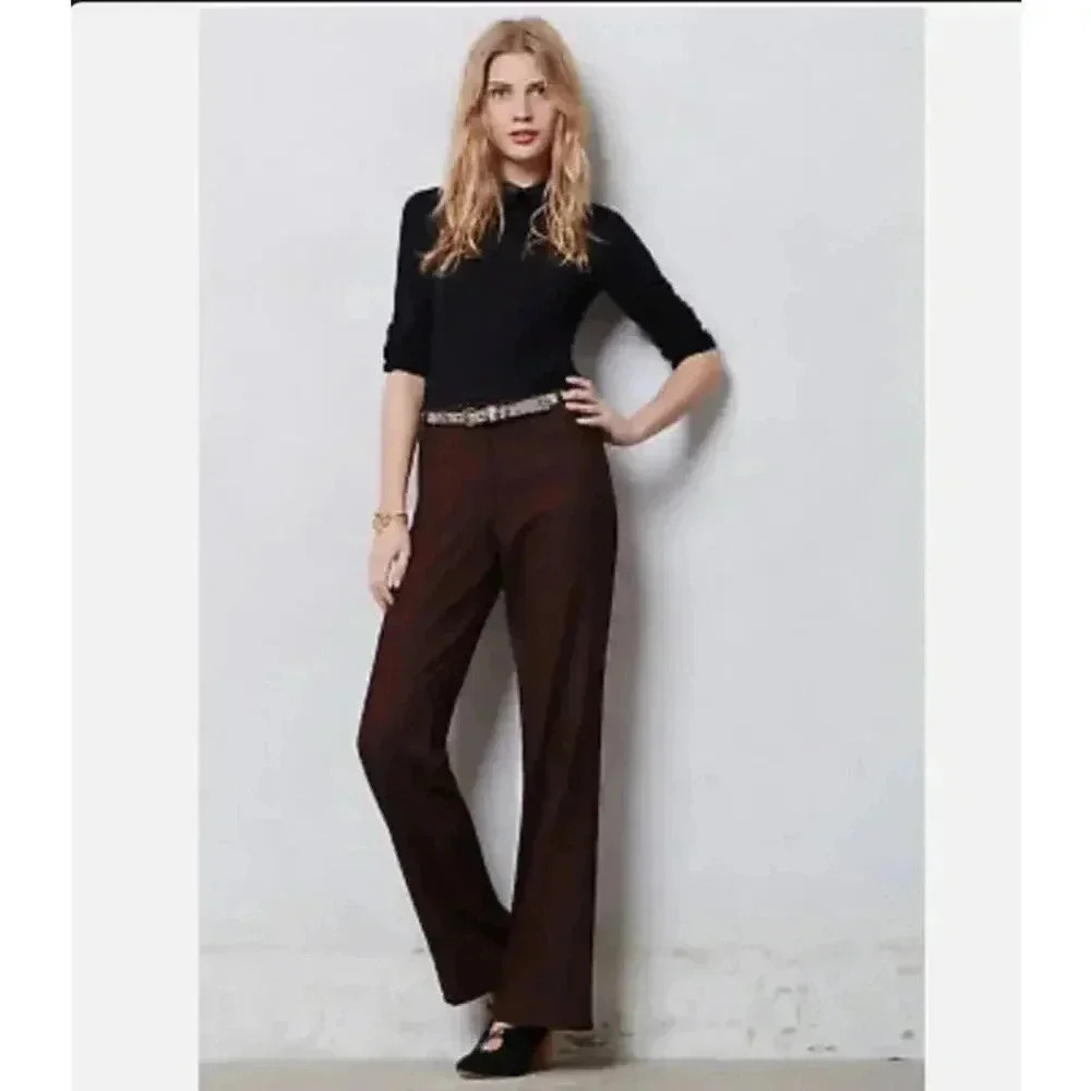 Anthropologie Leifsdottir Marola Wide Leg Trouser Pants | Brown Black | SZ‎ 4
